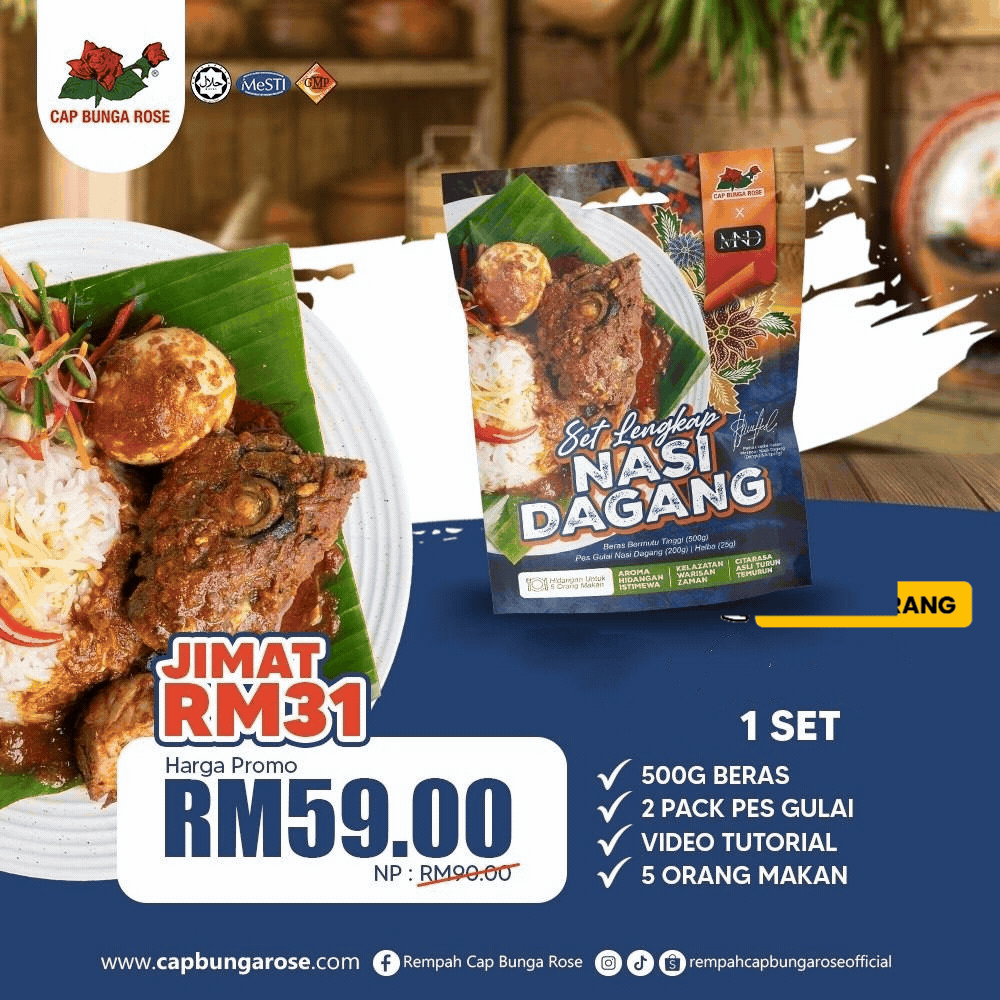 Set Lengkap Nasi Dagang Cap Bunga Rose 500g