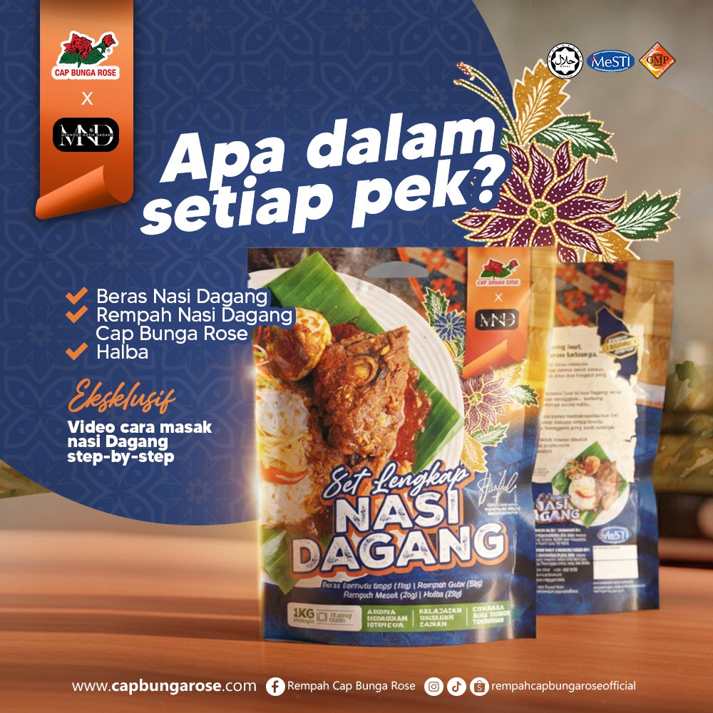 Set Lengkap Nasi Dagang Cap Bunga Rose 1.5kg