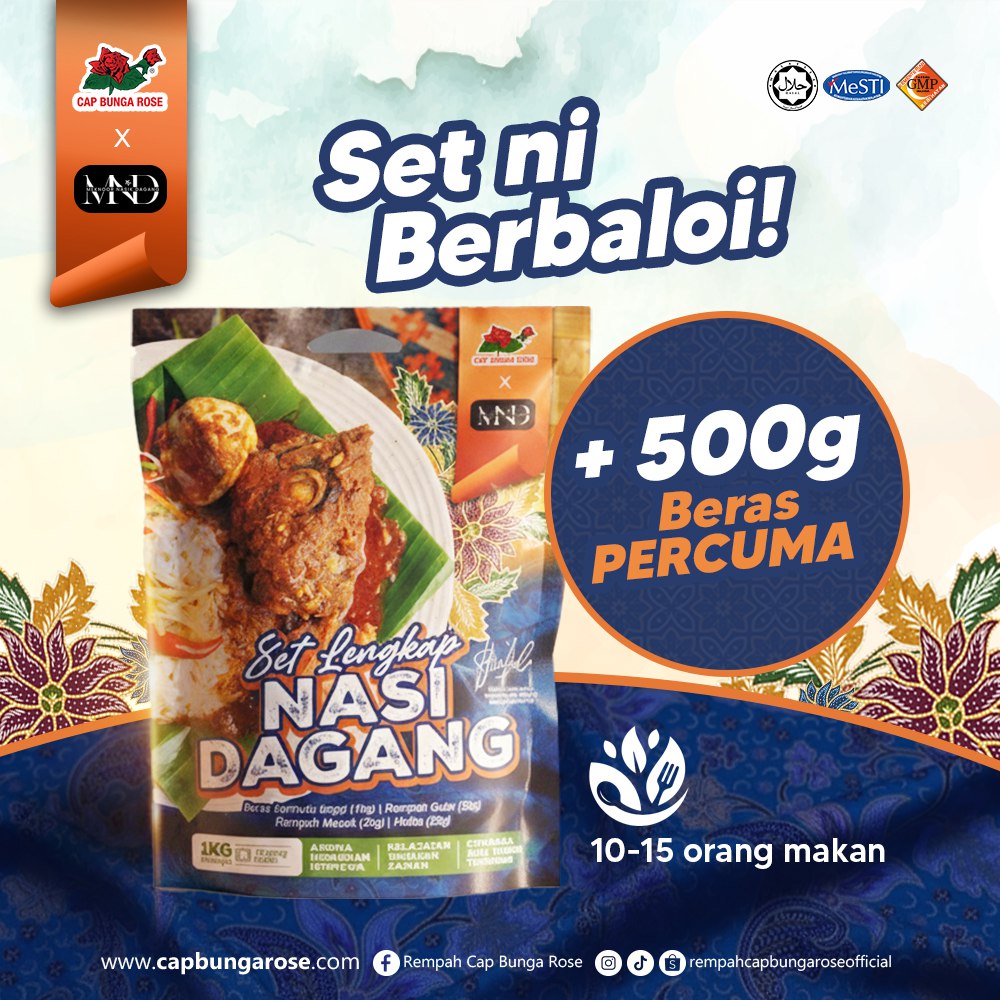 Set Lengkap Nasi Dagang Cap Bunga Rose 1.5kg